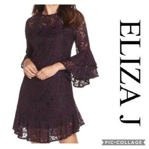 🆓 Eliza J size 0P Ruffled Lace Overlay Dress